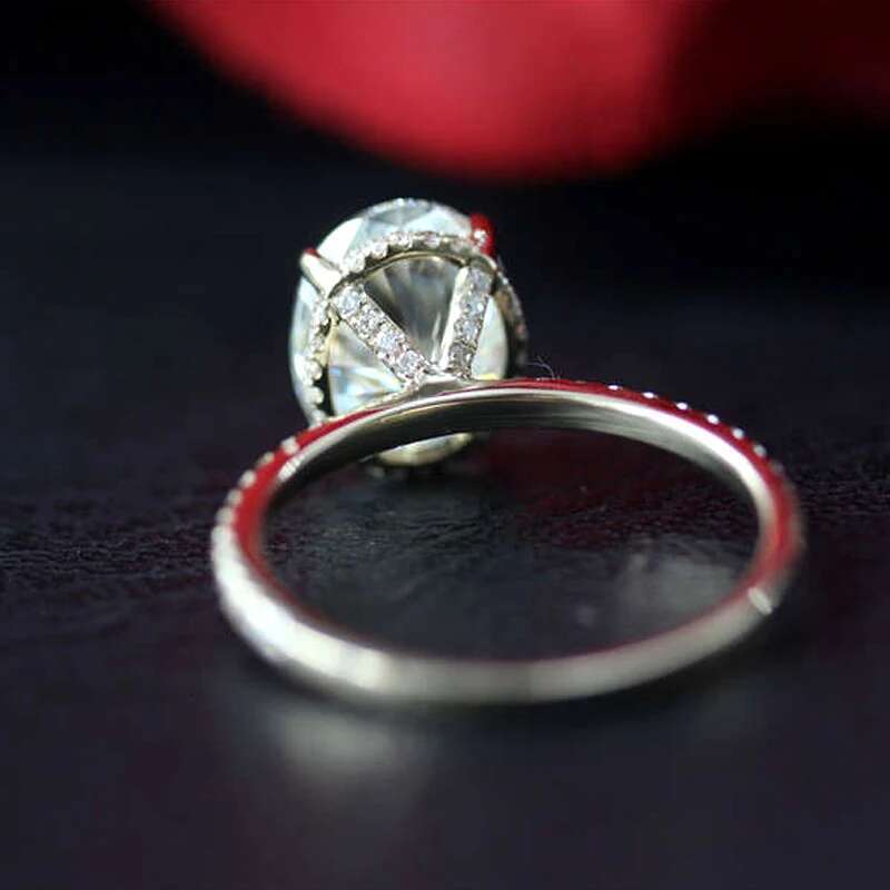 14K Gold 3ct 10*8mm DEF Color Oval Cut Moissanite Engagement Ring with 3/4 Eternity Accents For Women