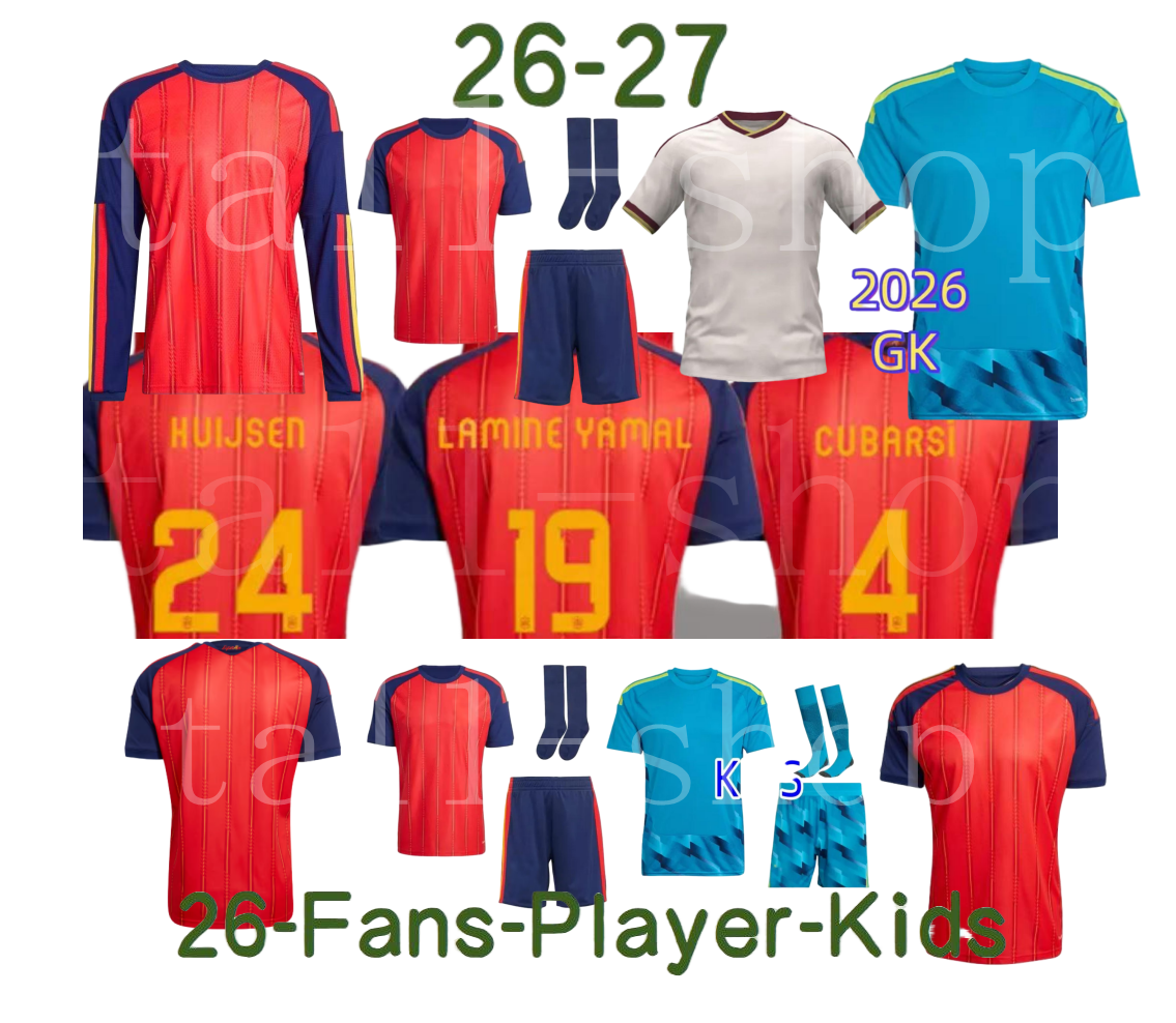 2026-2027 Spanish national team jerseys: Yamal, Torres, Pedri, Lamin, Morata (Home, Away), Goalkeeper national team jerseys (Adult/Children's sets S-4XL)