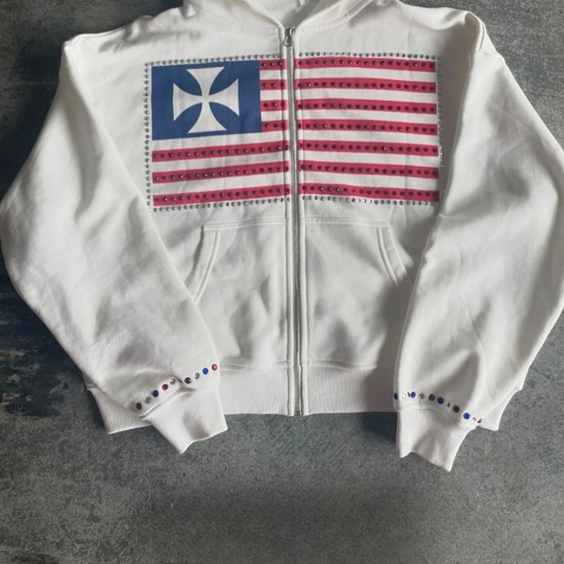 Autumn and winter minimalist color collision pattern women hooded sweatshirt Harajuku Y2k loose zipper sweatshirt 250410