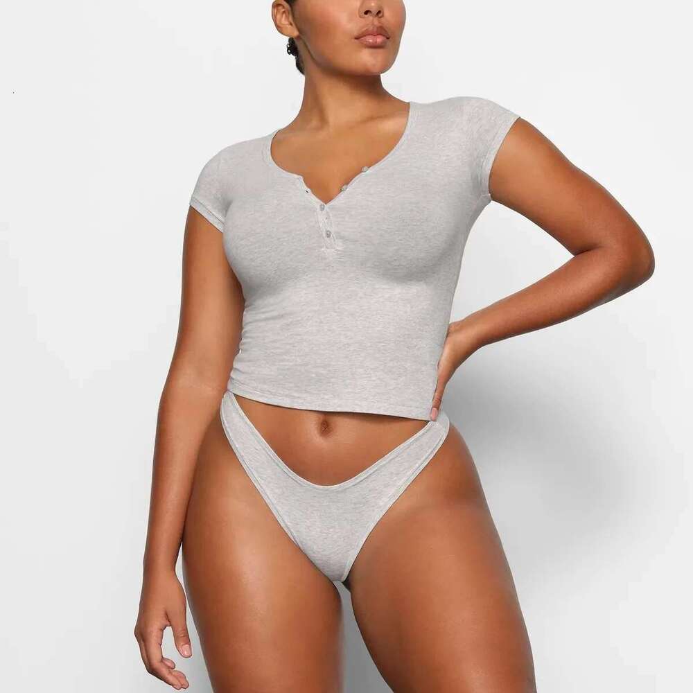 Women's Wear Kim Summer Short-Sleeved T-Shirt Pure Cotton Bottoming Shirt Button V-Neck Top