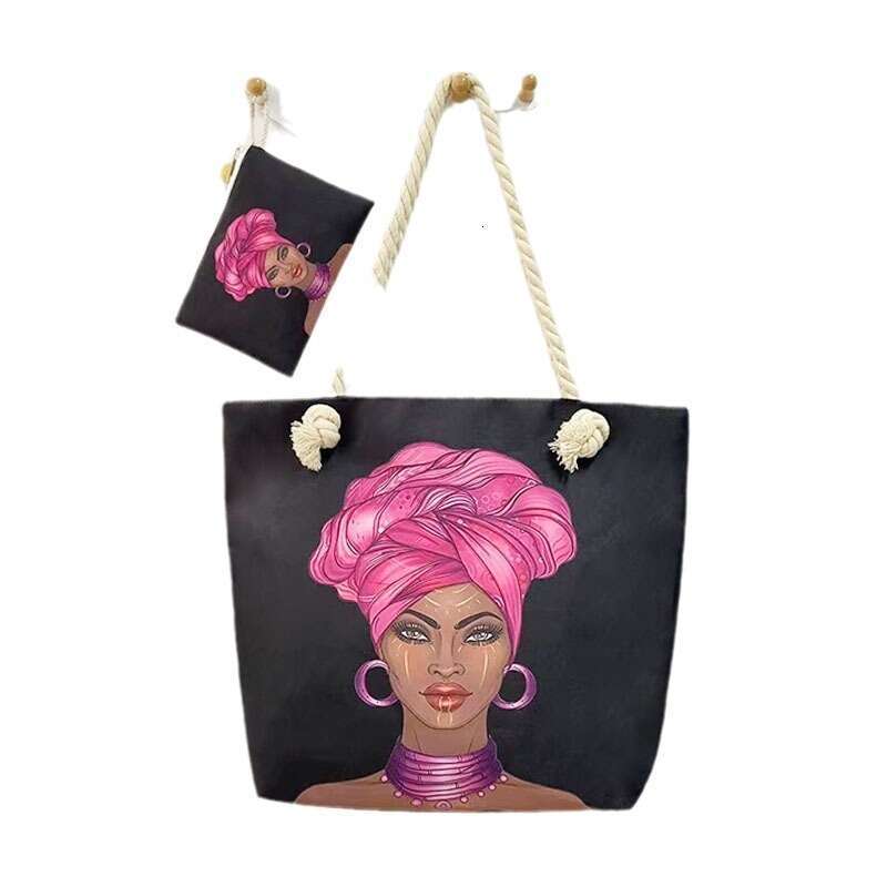 New style versatile tote for women, portable shopping bag, creative women's printed thick rope beach bag