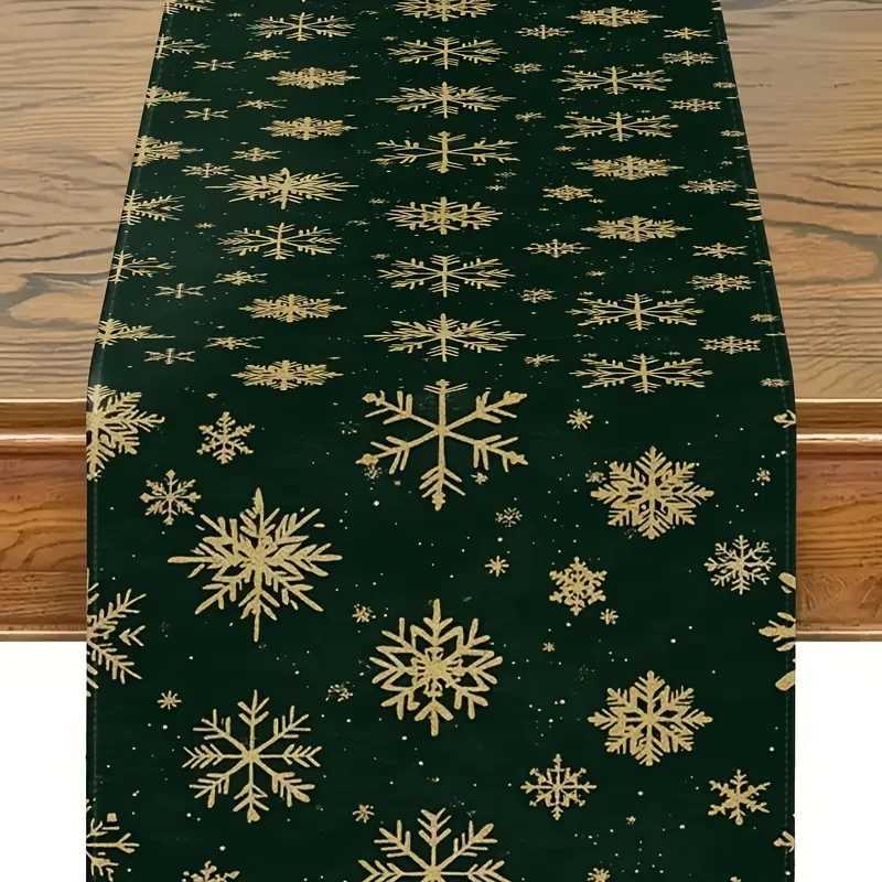 Christmas VIKAMA Deep Green Gold Snowflake Christmas Table Runner Party Dining Table Living Room Coffee Table Holiday Home Decor Y251113