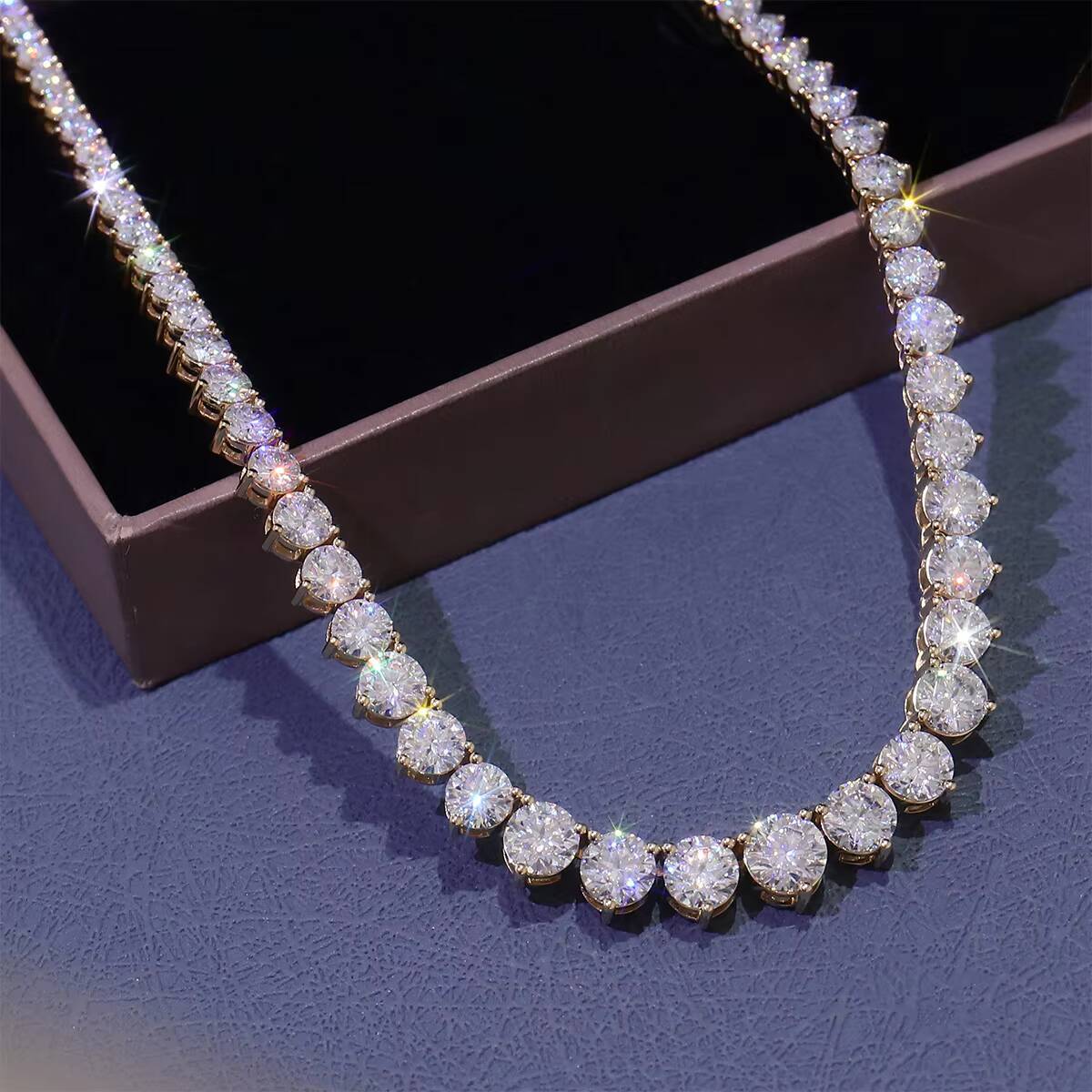 Iced Jewelry Classic Colored 14k Yellow Gold Misstate Tennis Chain Tennis Charm Hip Hop Tennis Necklace and Bracelet for Gift