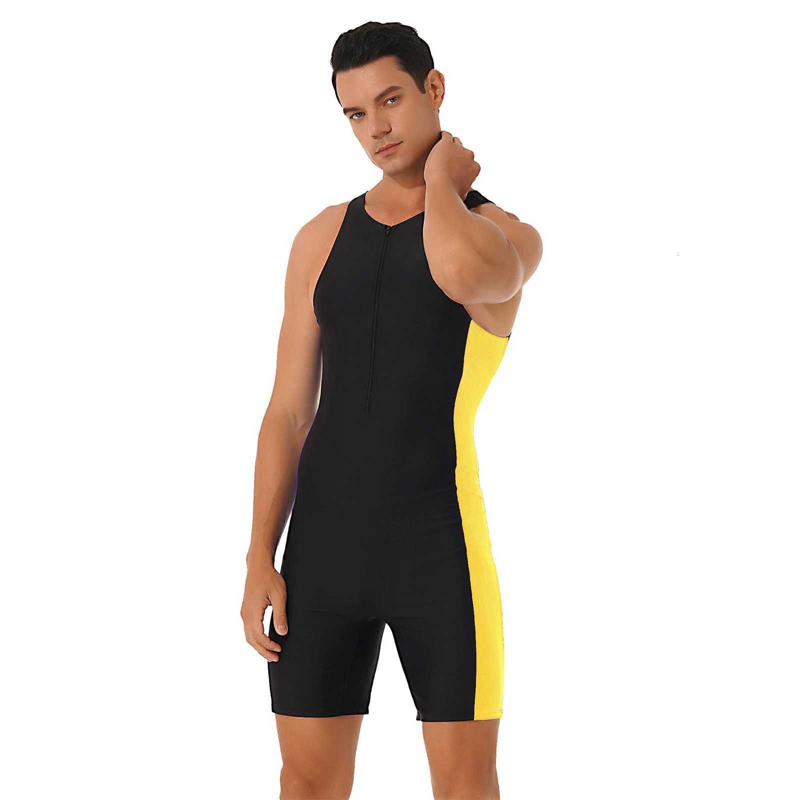 Men One-piece Swimwear Sleeveless Color Contrast Bodysuit Triathlon Wetsuit for Beach Pool Swimming Bathing Suits Male SwimsuitsW251113