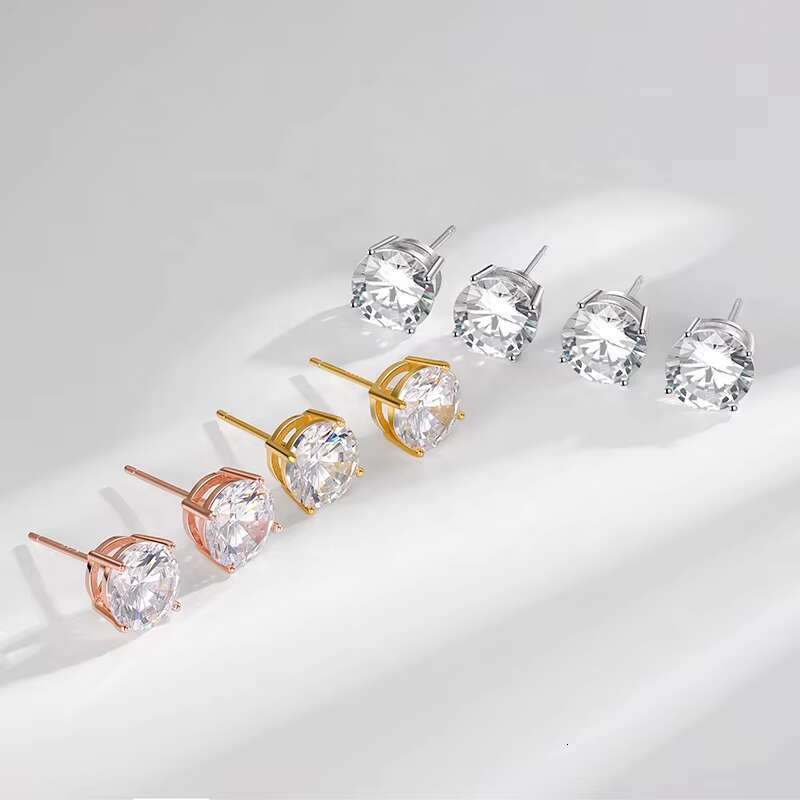 High Quality Sterling Silver 18K Gold Plated studded Earrings Round Moissanite Iced Out Fashion Hiphop Stud Earring Set for Men
