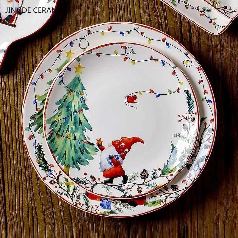 Christmas Exquisite Ceramic Plate Christmas Decoration Dinner Plate Healthy Underglaze Color Salad Plate Kitchen Tableware Accessories Y251113