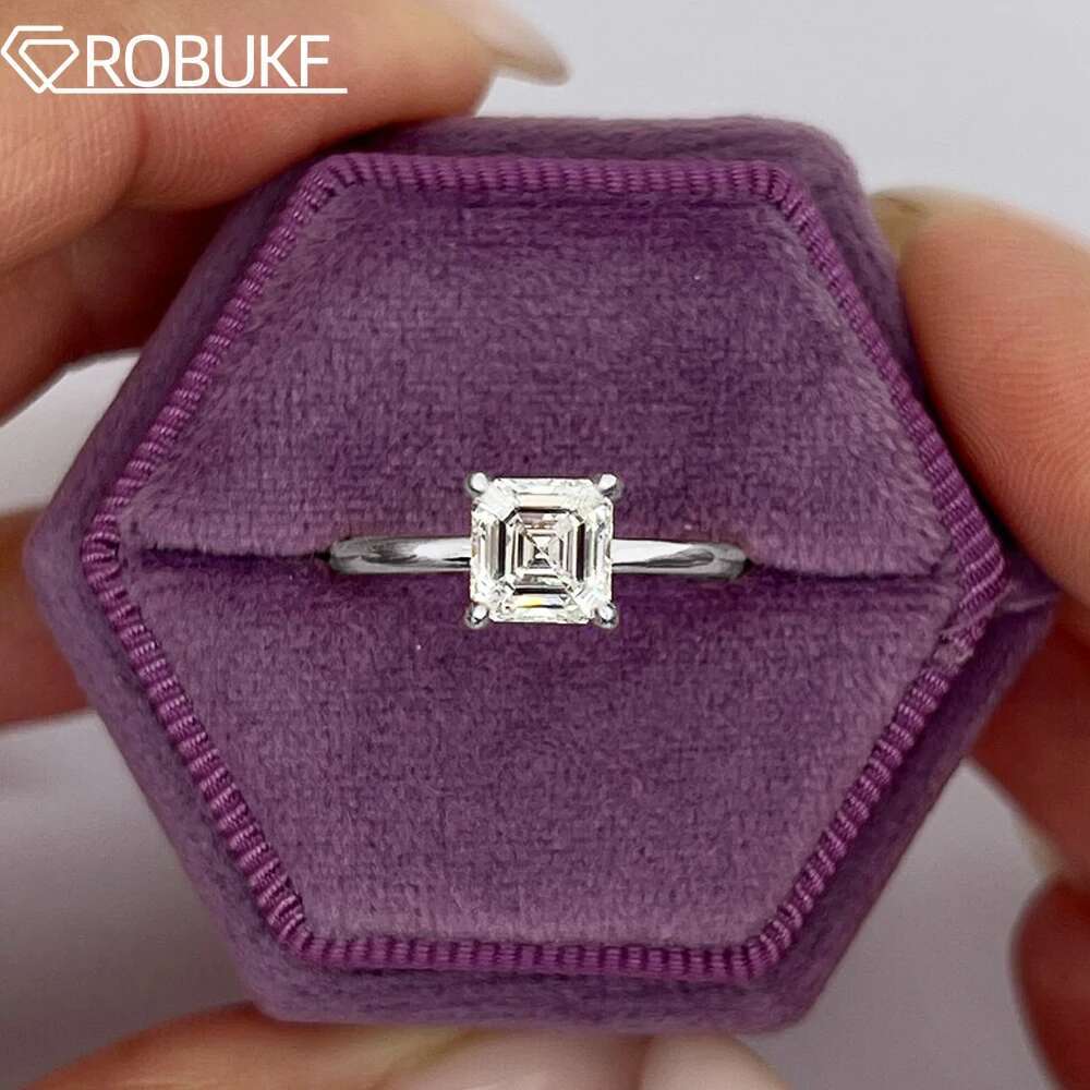 1CT Asscher Cut Moissanite Engagement Rings Lab Diamond Solitaire Ring for Women 925 Sterling Silver Wedding Band Jewelry Gifts