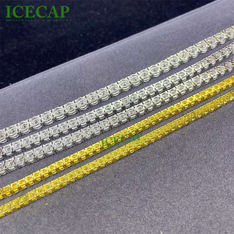 Wholesale Ice Out MOissanite Tennis Chian 8mm 6mm Tennis Chain Bracelet VVS Moissanite 18k Gold Plated Sterling Silver Necklace