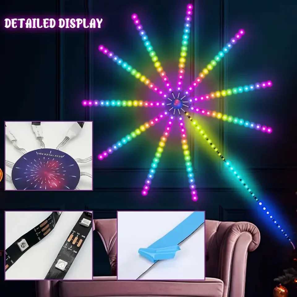 RGBIC Fireworks Light Bedroom Decoration Smart Fireworks Strip USB powered For Christmas Indoor Party Ramadan Holiday Lights W251112
