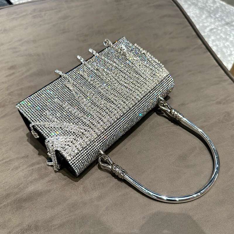 Rhie Evening Tote Bag For Women 2024 Fashion Sier Crystal Wedding Clutch Purse Accessory Designer Handbag