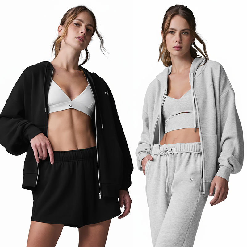 Women's Yoga Hoodie Perfect Oversized Sweatshirt 3D Logo Sweater Loose Long Sleeve Fitness Top Zipper Hoodie