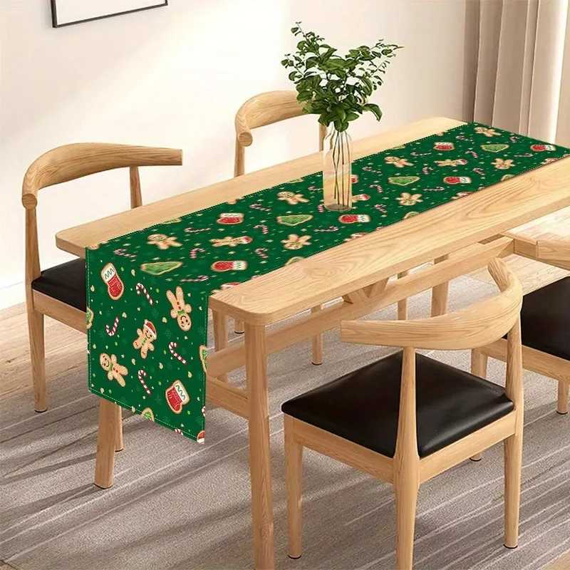Christmas Gingerbread Man and Candy Cane Green Table Decoration Table Flag Independence Day Warm Farmhouse Table Decoration Christmas Deco Y251113