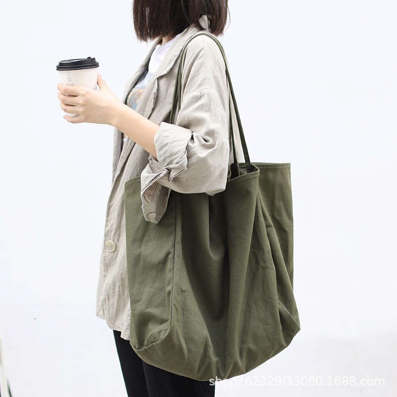 Instagram large capacity canvas commuting shopping cloth Korean solid color tote bag, lazy style