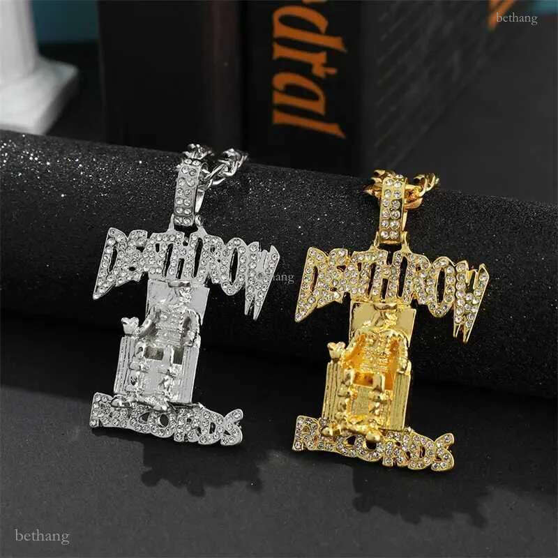 Pendant Necklaces Hip Hop Death Row Records prisoner necklace rhinestone pendant accessories men and women ice out jewelry J241109