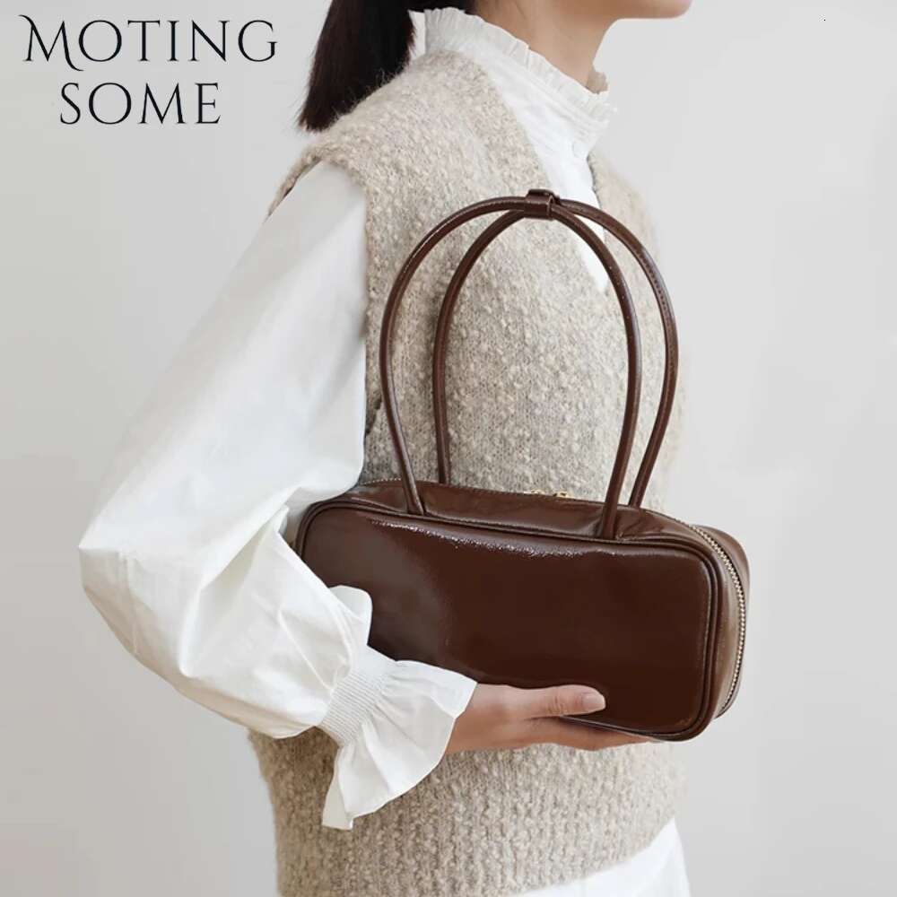 Motingsome Retro Leather Bowg Bag Woman Satchel Niche Shoulder Underarm Commuting France Pouch Bags Lady Spring New 2025