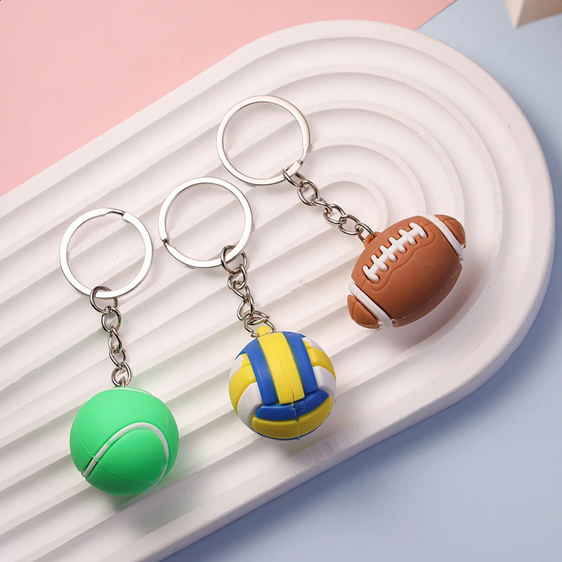 Simulated football basketball volleyball tennis rugby keychain PVC creative mini backpack pendant car accessories gift 250410