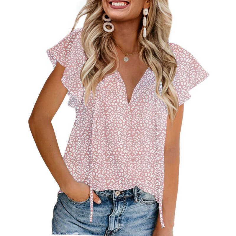 8-Color High-Quality Summer Women's Floral Casual V-Neck Chiffon Shirt Loose And Simple Short Sleeved Top