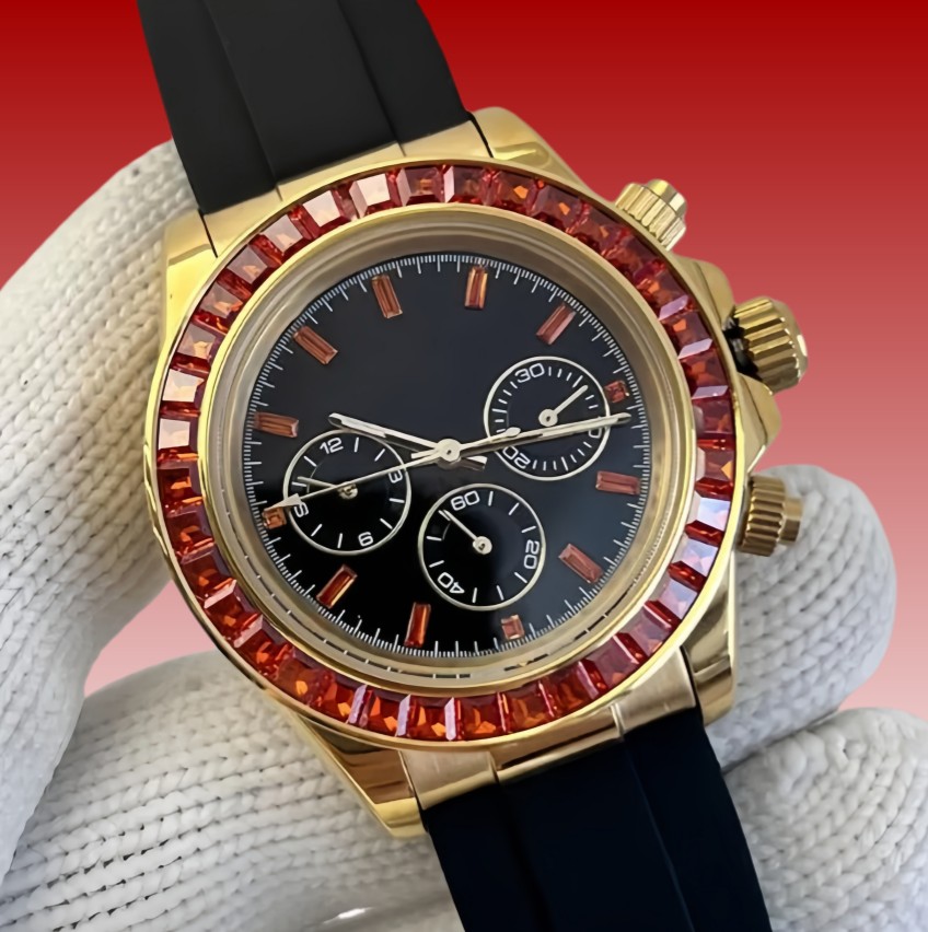 Luxury men's automatic mechanical watch design 40mm fashionable rubber strap all stainless steel dial black classic swimming night red diamond u1 watches