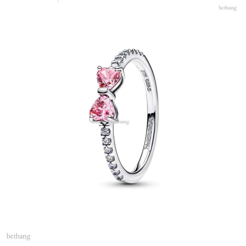 925 Sterling Silver New Fashion Women's and Men Pink bow tie Designer Ring Suitable for Europe and America gift with box
