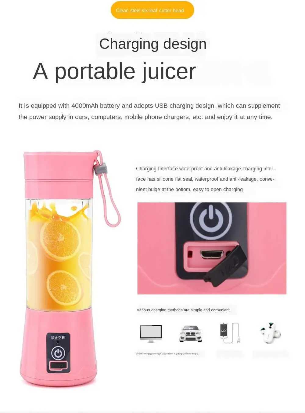 Mini electric juicer with USB charging function - Fruit and vegetable milkshake mixer - Automatic fresh juice extractor - Portable fruit juicer C25111