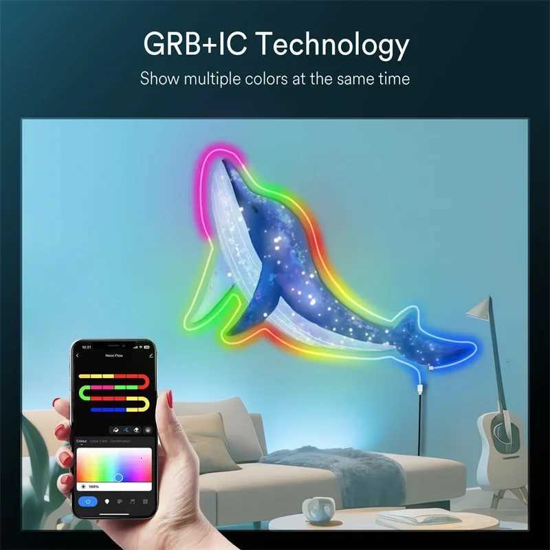 TUYA Neon LED Strip Lights 5M/164ft Flexible Neon LED Lights work with Alexa Google Assistant WIFI RGBIC LED Strip For Home W251112