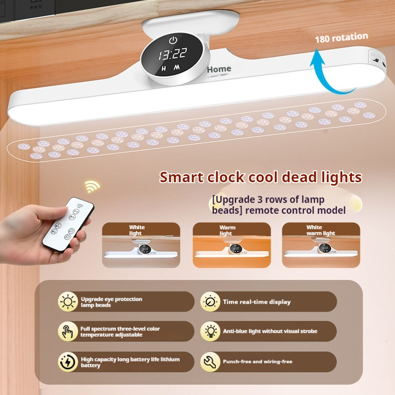 bright Smart Rechargeable 14'' Magnetic Desk Light Bar with timer , LED Step Less Dimming, 3 Color Mode Under Table Lamp for Bedrooms, Studi