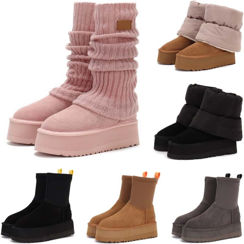 Classic Mini Dipper Puffer Legwarmer Snow Boots Ankle Half Boot Sweater Letter Designer Bottes Fashion Chestnut Black Grey Pink Lady Platform Thick Bottom Booties