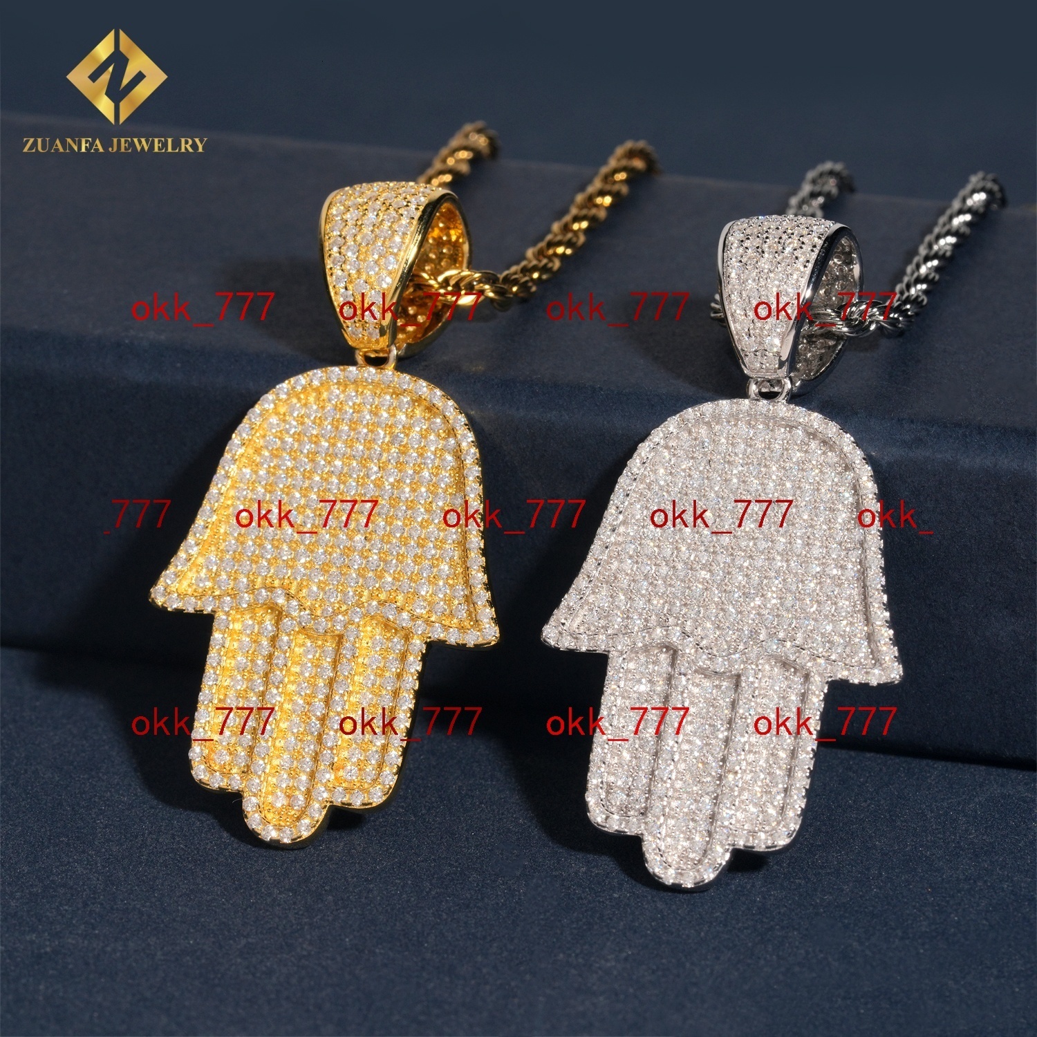 GRA Certificate Hip Hop VVS Moissanite Jewelry Charm Pendant 925 Solid Silver Custom Iced Out Diamond Hamsa Hand Pendant