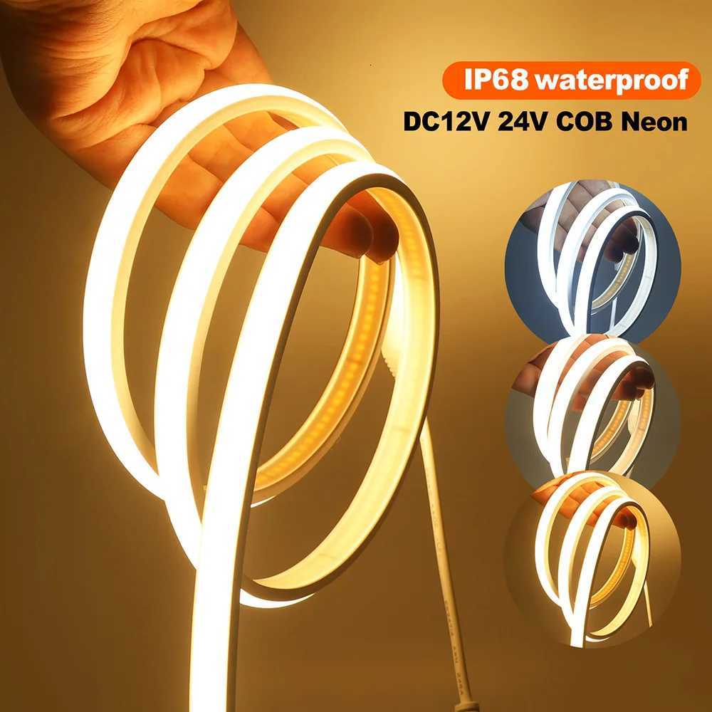 IP68 Waterproof COB LED Neon Strip Light 12V 24V Dimmable 320 LEDs Flexible Ribbon High Density Linear Lighting Home Decoration W251112