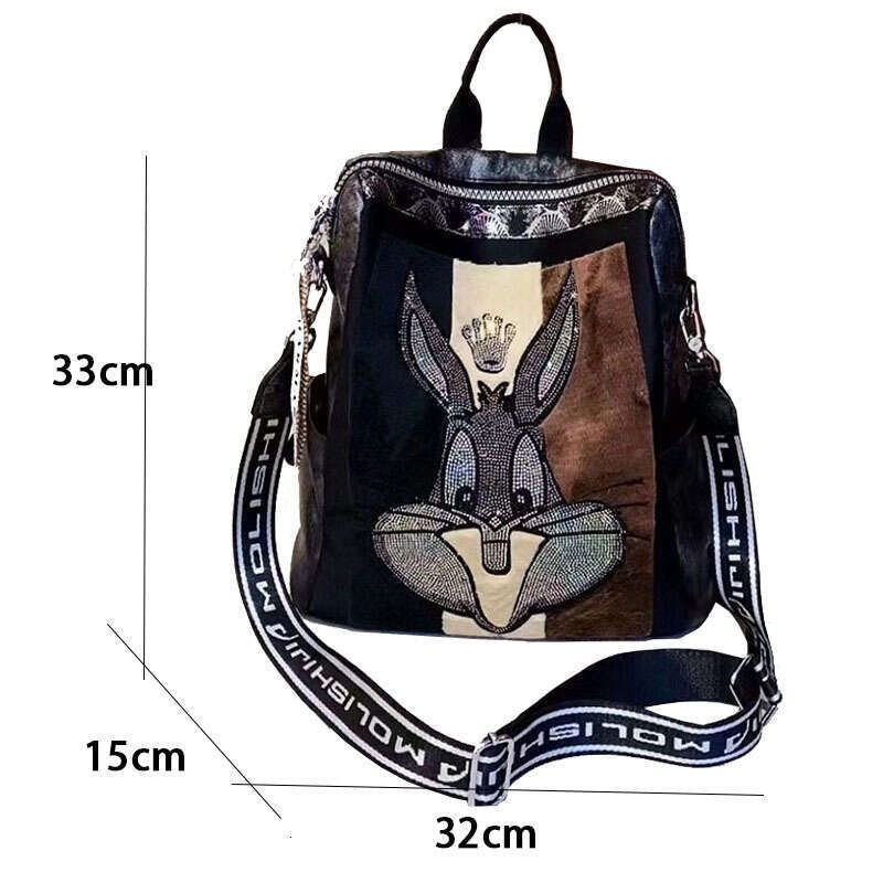 Backpack Card Rabbit Hair Autumn/Winter New Large Capacity Versatile Women's Backpack Leather Stylish Shoulder Bag