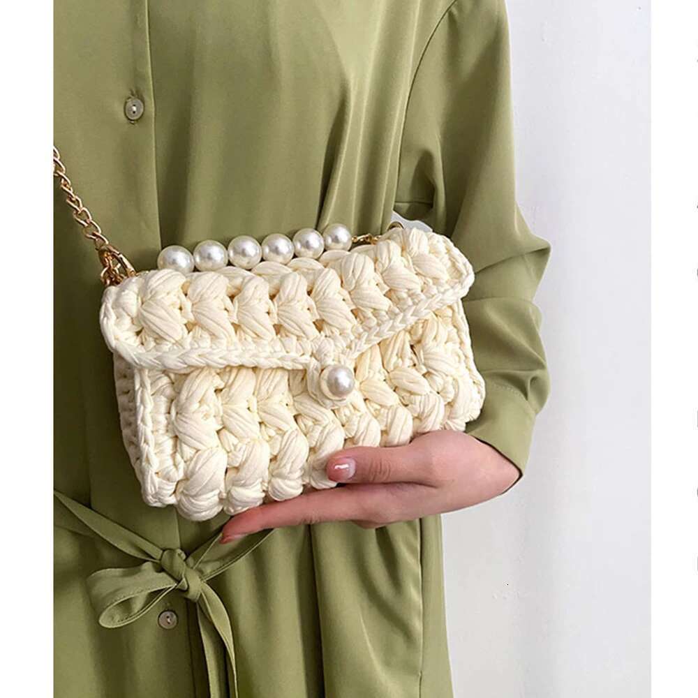 Handmade Rope Crochet Women's Shoulder Designer Knitting Crossbody Bags For Women Handbags Pearls Chains Sg Bag Tote 2022