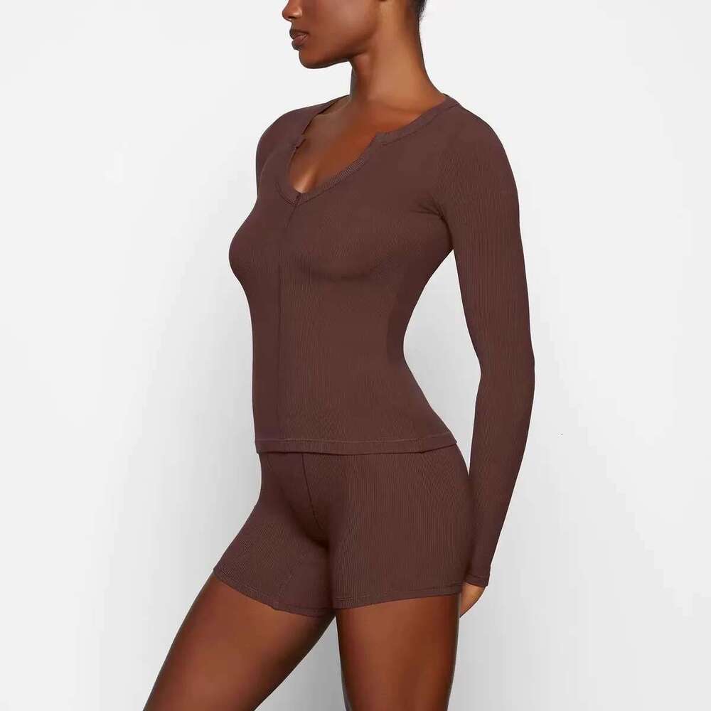 Women's Wear Kim Thread Open Small U-Neck Commuter Base Shirt Long Sleeve T-Shirt Top Woman