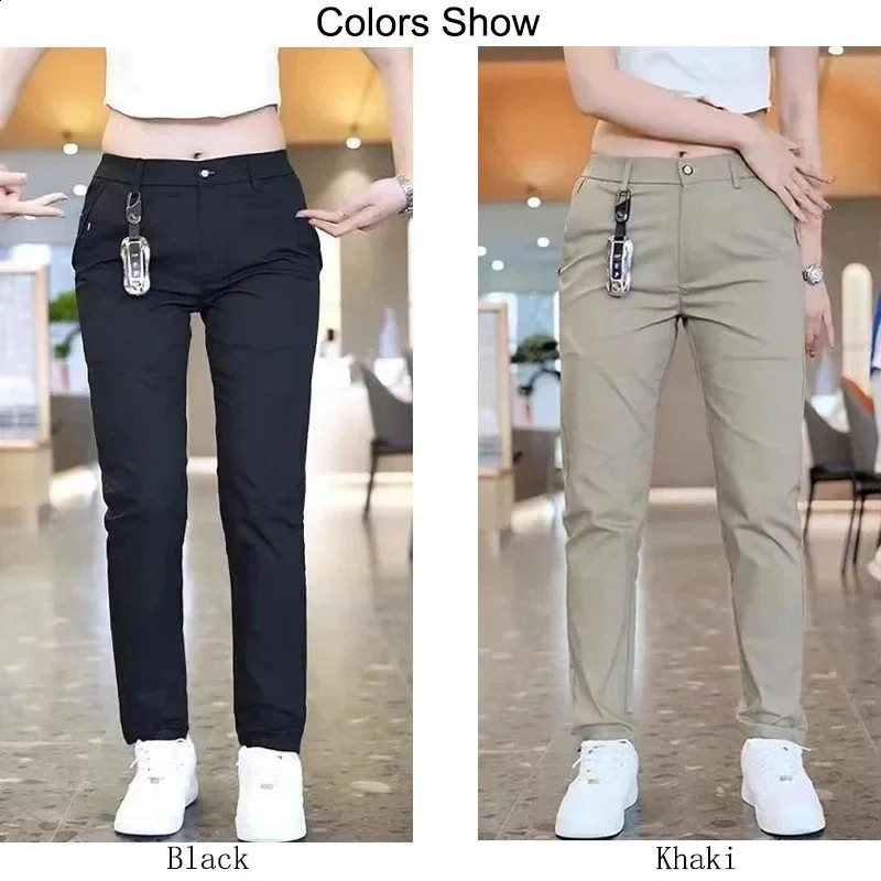 Ice Silk Mens Golf Mens Medium Casual Pants Sports Pants Simple Khaki Black Ultra Thin Straight Leg Elastic Casual Pants 250409