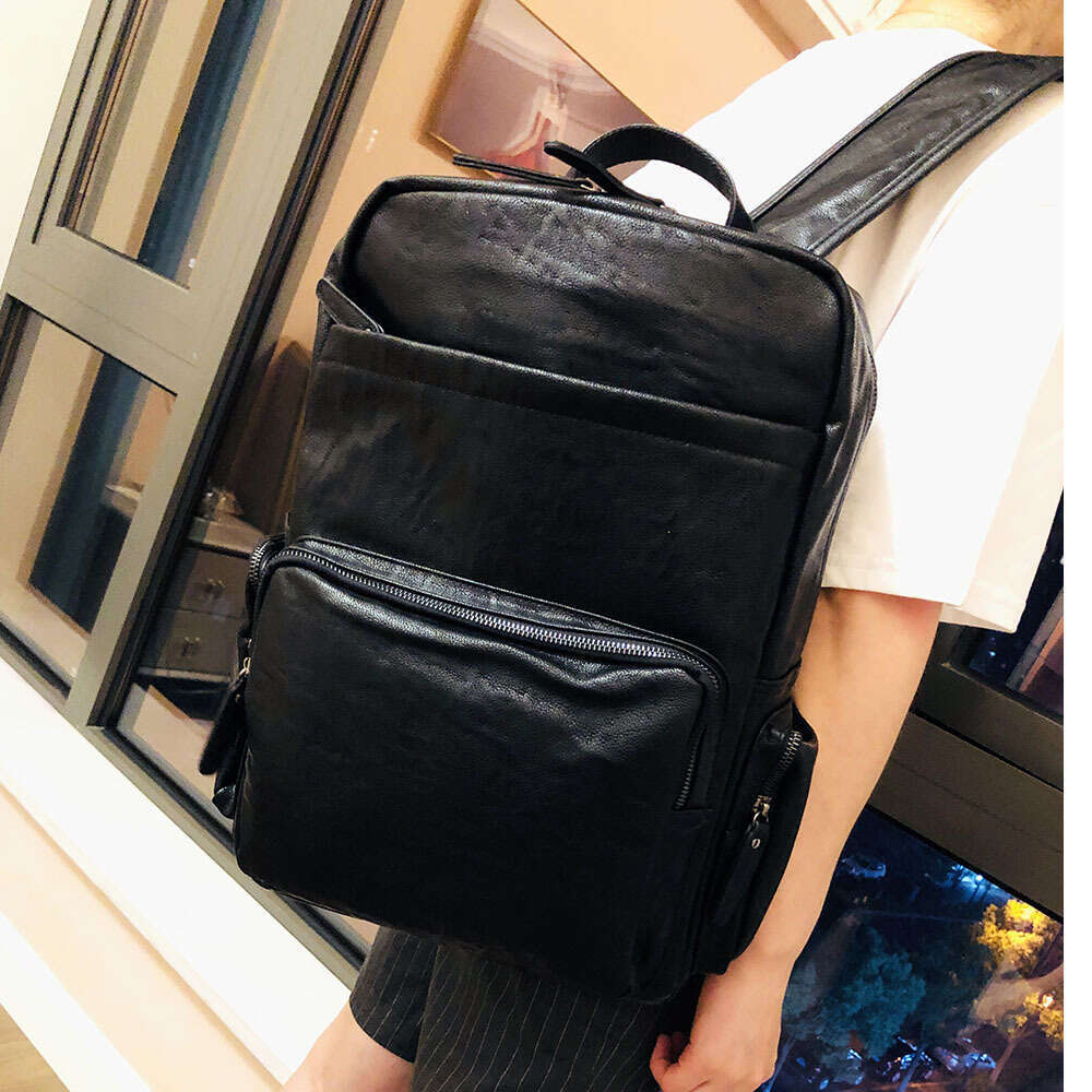 Backpack Personalized Youth Computer for Men, Soft Leather Casual Men's Backpack, Large Capacity Travel Bag