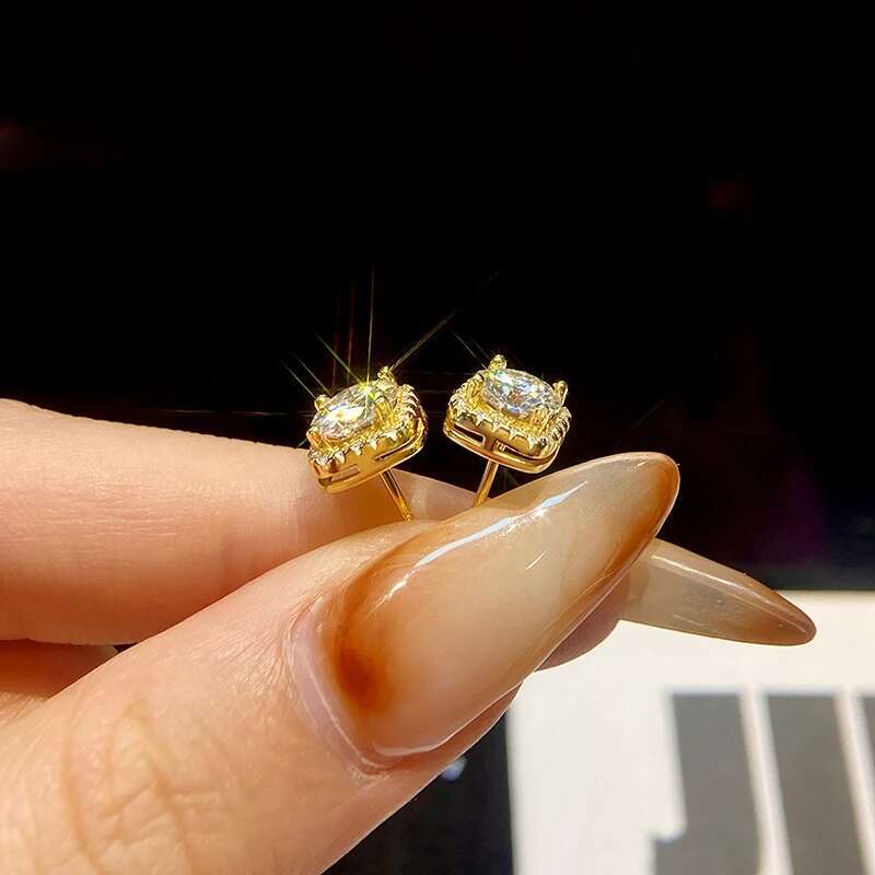 GRA Certified Moissanite Diamond Classic Square Halo Stud Earrings for Women 925 Sterling Silver Trendy Fashion Fine Jewelry