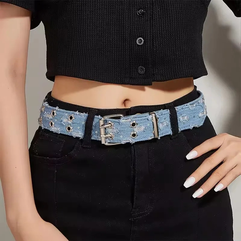 1PC Fashion Belt Black Punk Accessories Blue Denim Girdle HipHop Y2k Star Hollowed Pin Buckle WaistbandFor Men Women 251113
