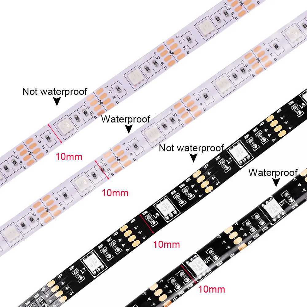 5v 5050 RGB LED Strip Light Flexible Tape Lamp Waterproof 50cm 1m 2m 3m 4m 5m With 4pin Plug White/ Black PCB Home Decoration W251112