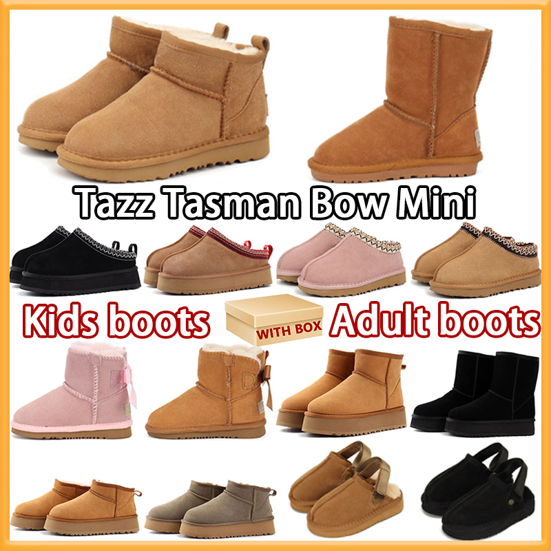 with box Adult boots kids boots Snow Boots Toddler boots Winter Suede Snow bow men women mini Half Boots Knee tazz Tasman Boots boys girls Teenagers Solid baby eur 22-42