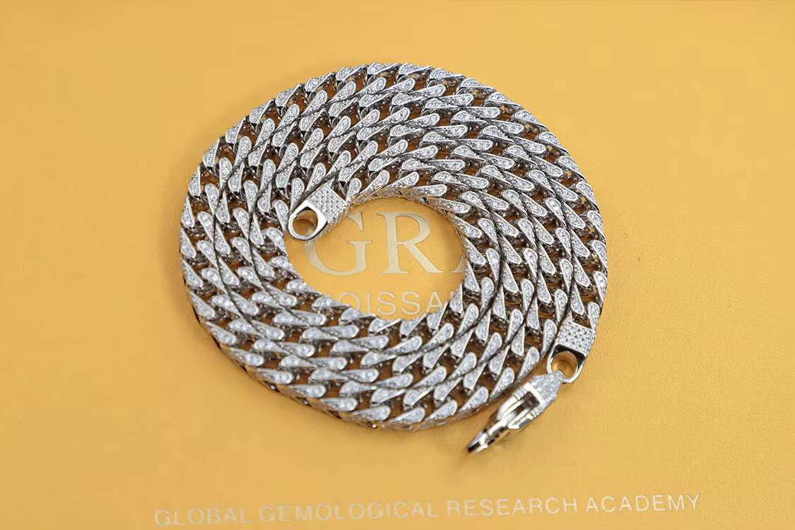 Unique Design Hip Hop Necklace 6mm 8mm Wide 925 Silver Necklace D/VVS Moissanite Necklace Link Chain for Rapper Jewelry Gift