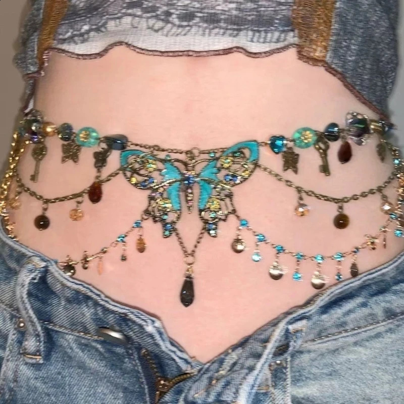 Dainty Butterfly Pendant Multi layer Waist Chain Elegant Bead Chain Jewelry 250408
