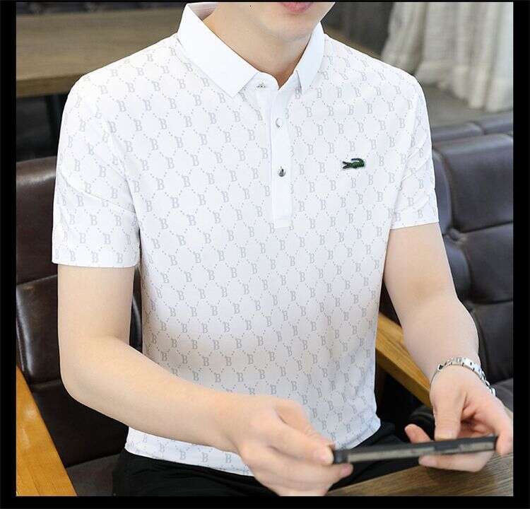 Noble Crocodile 2025 New Polo Shirt Men's Short Sleeve High-end Trendy Ice Silk Designer Handbag Loose Turn-down Collar Striped Business T-shirt