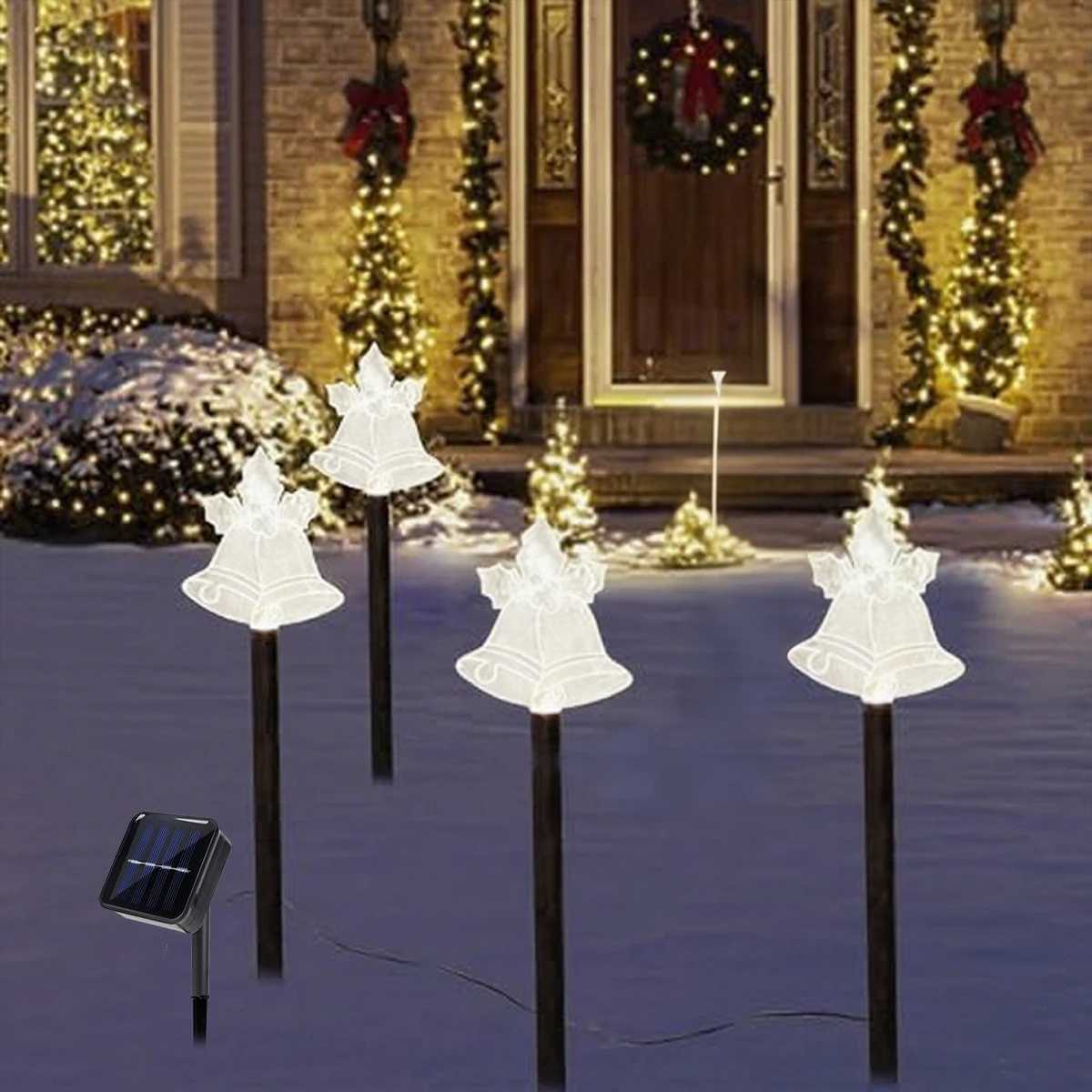 4pcs/set Solar Christmas Pathway Lights Outdoor Waterproof Solar Stake Light For Home Garden Yard Sideway Holiday Xmas Decor M251113
