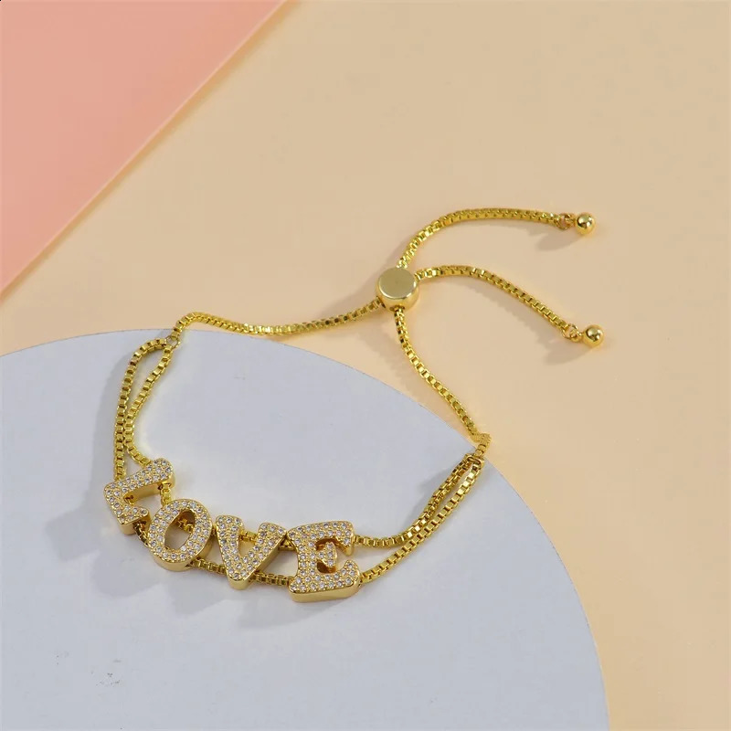 Sparkling Zircon 3D Bubble Letter Customized Name Bracelet Double Chain Grid Daily Slide Letter Personalized Name Bracelet 250408
