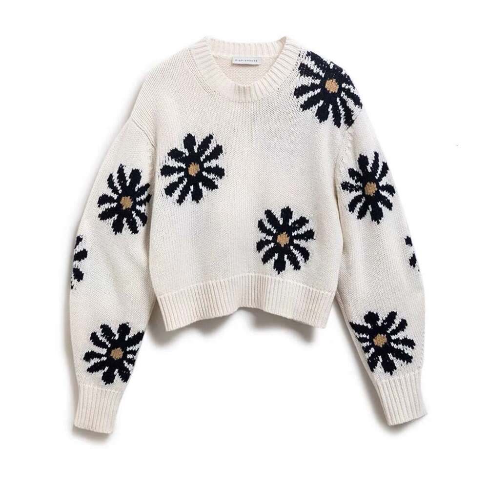Designer clothing Shenzhen Nanyou High Quality Heavy Industry Handmade Hanging Round Neck French Daisy Jacquard Wool Knitted Sweater