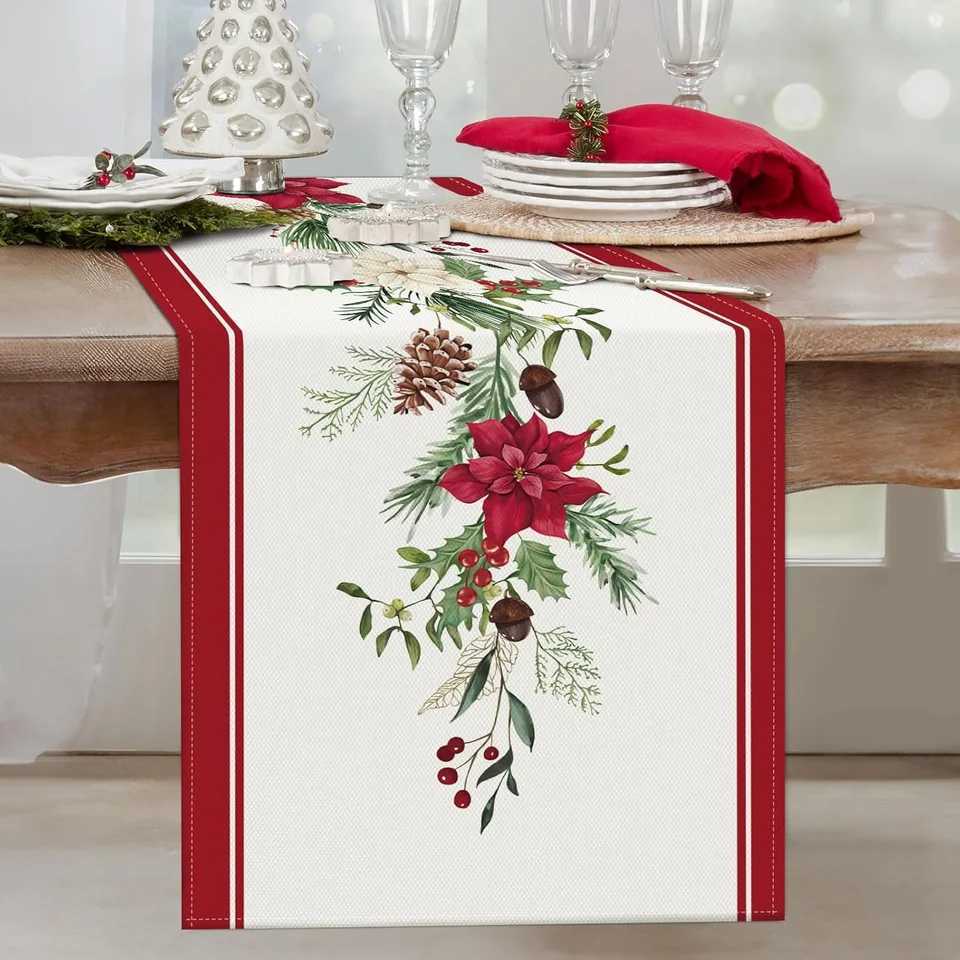 Christmas VIKAMA Christmas Red Restaurant Table Flag Flowers Seasonal Winter Holiday Kitchen Table Decoration Home Decoration Y251113