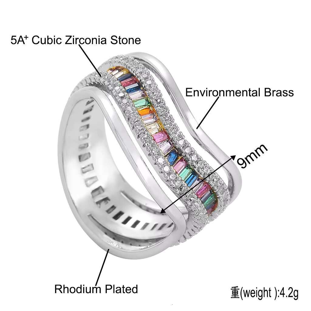 Hip Hop Mens Rings Color Ladder Zircon Rings Irregular Personality Trend Rings Mens Hip Hop Accessories