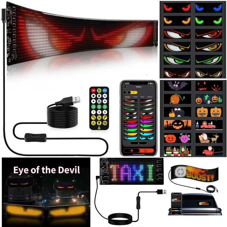 LED Flexible Screen Soft Screen Car Rear Window RGB Full-Color Devils Eye USB Car-Mounted DIY High-Definition Waterproof W251112