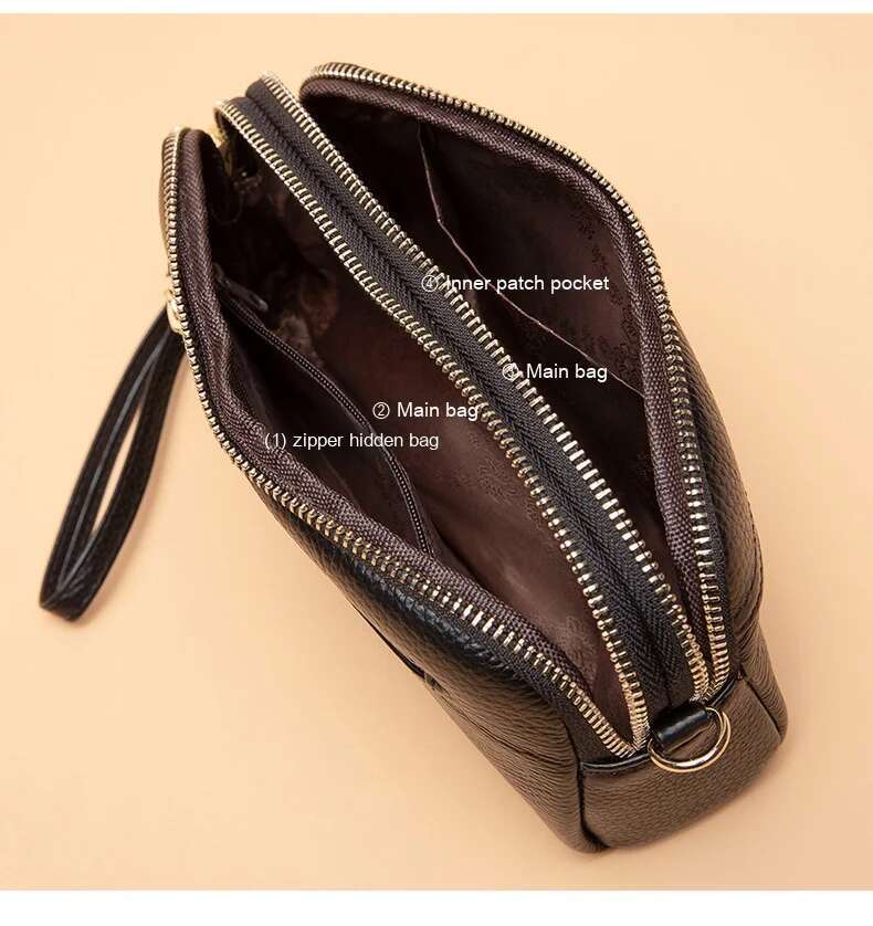 Leather Crossbody Bag New Fashion Middle-Aged Mother Double Zipper Soft Leather Handbag Female