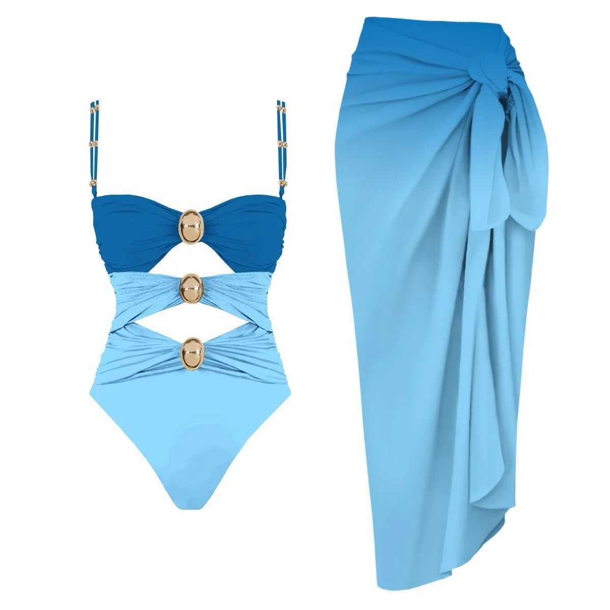 Hollowen One Piece Swimsuit With Cover Up Sexy Swimwear Women Off Shoulder Swim Suits Patchwork Bathsuit Belt Bodysuit BeachwearW251113