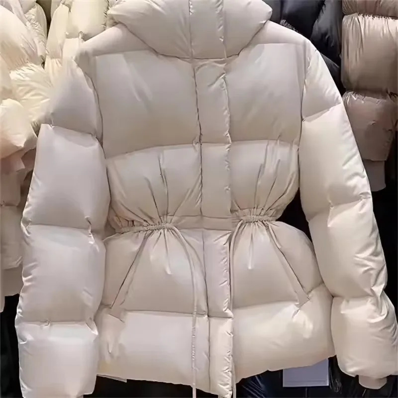 Fashion CottonPadded Jacket Women Autumn Winter Down Coat Female Parkas Hooded Drawstring Waist Thick Warm Overwear Lady Top 251104
